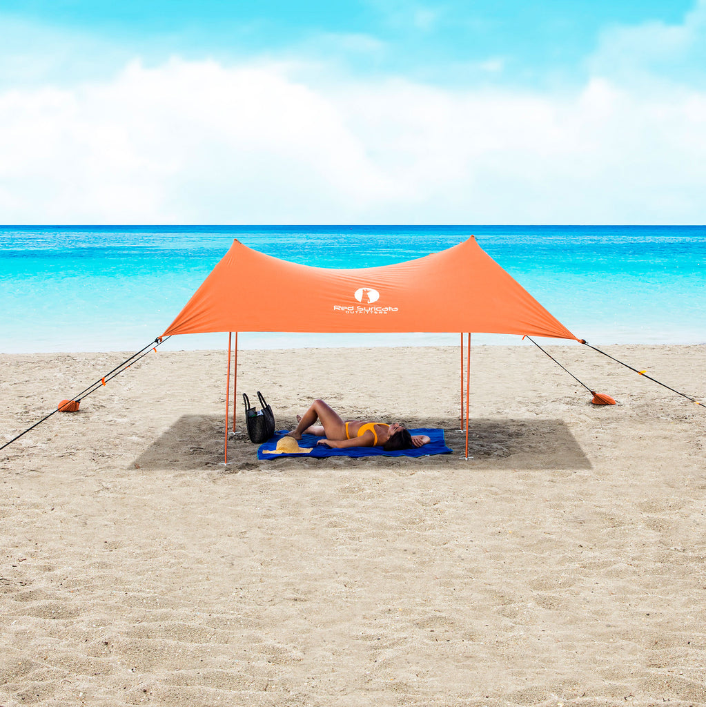 Red Suricata Orange Family Beach Sun Shade Canopy Tent Sunshade with sand anchors