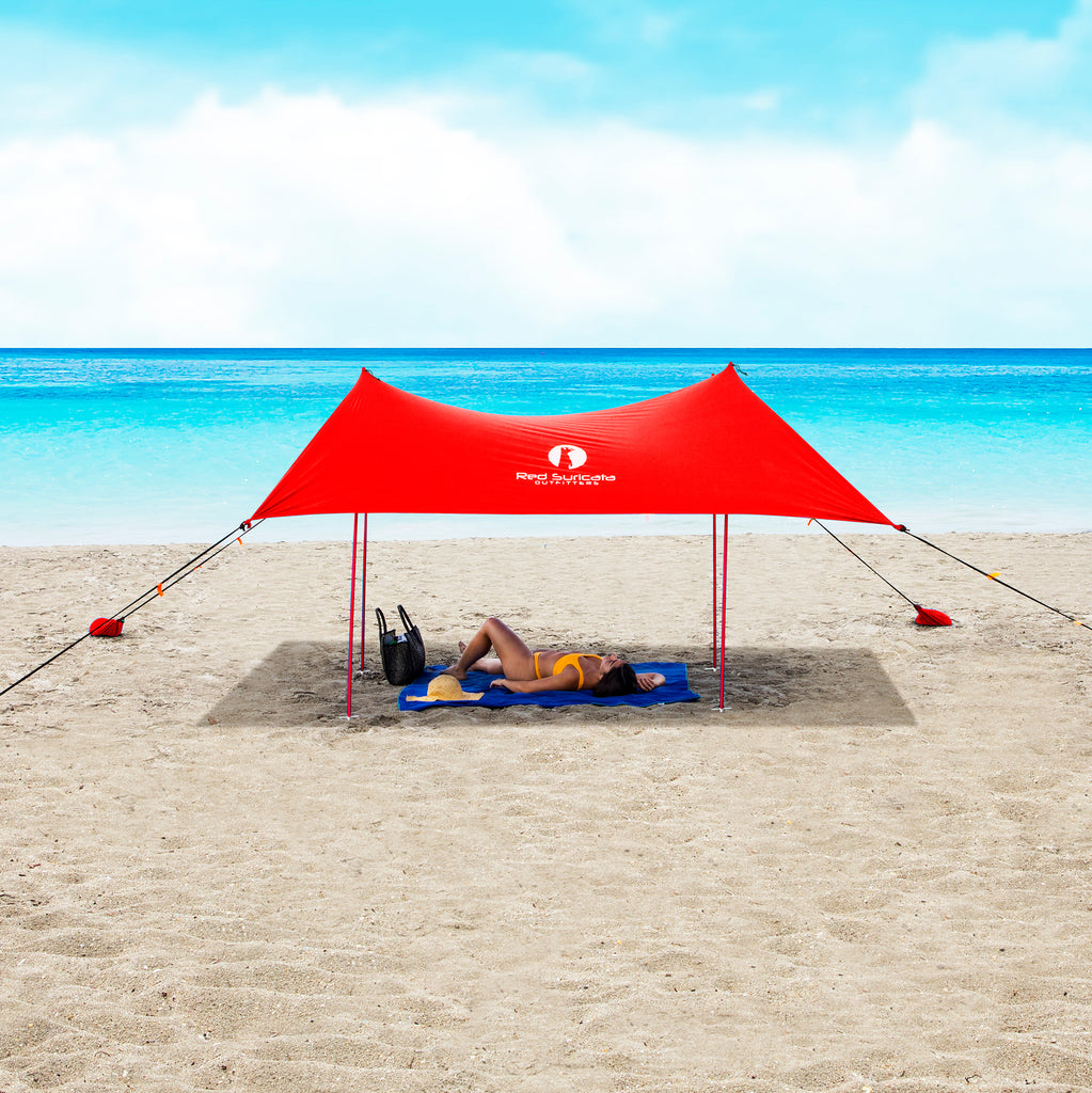 Red Suricata Red Family Beach Sun Shade Canopy Tent Sunshade with sand anchors