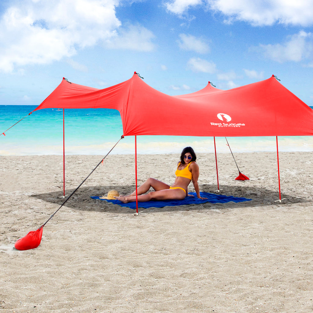 Red Suricata Red Family Beach Sun Shade Canopy Tent Sunshade with sand anchors