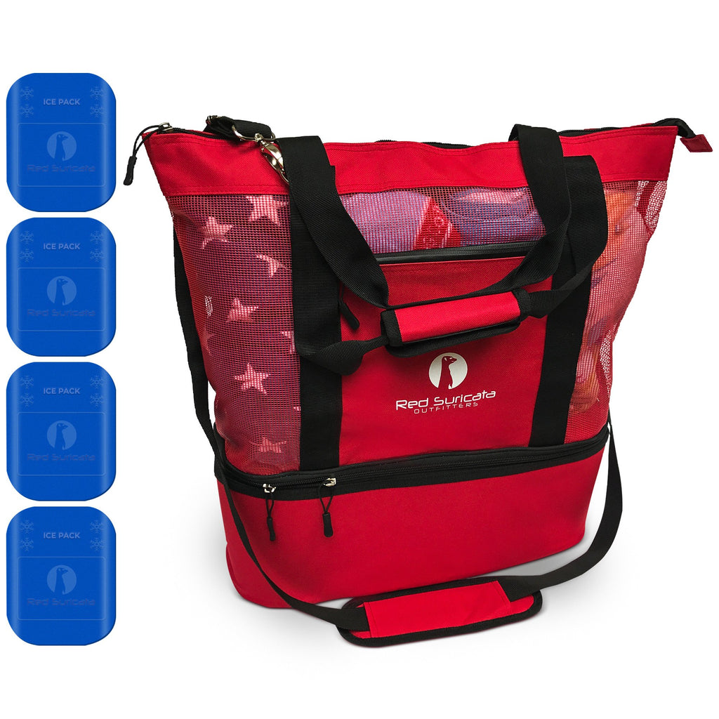 Red Combo Beach Bag & Cooler + 4 ice packs