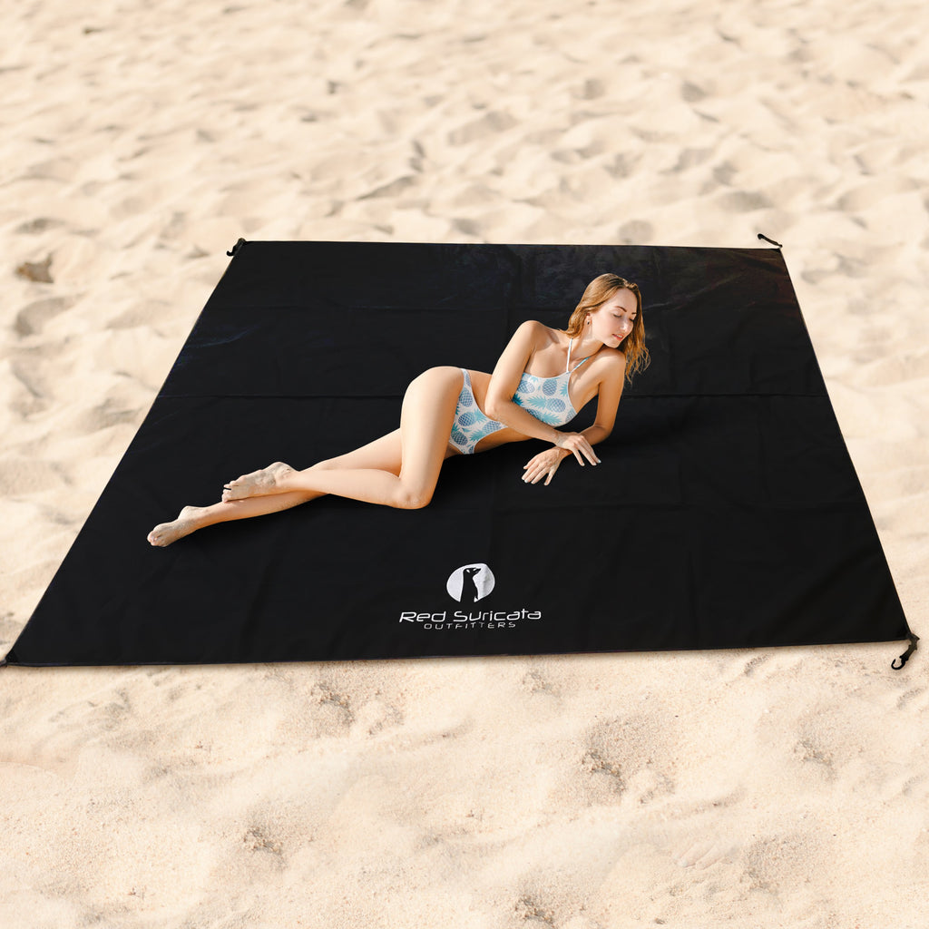 Red Suricata Black Sand Free Beach Mat Blanket – Compatible with Black Beach Sun Shade Canopy-Red Suricata