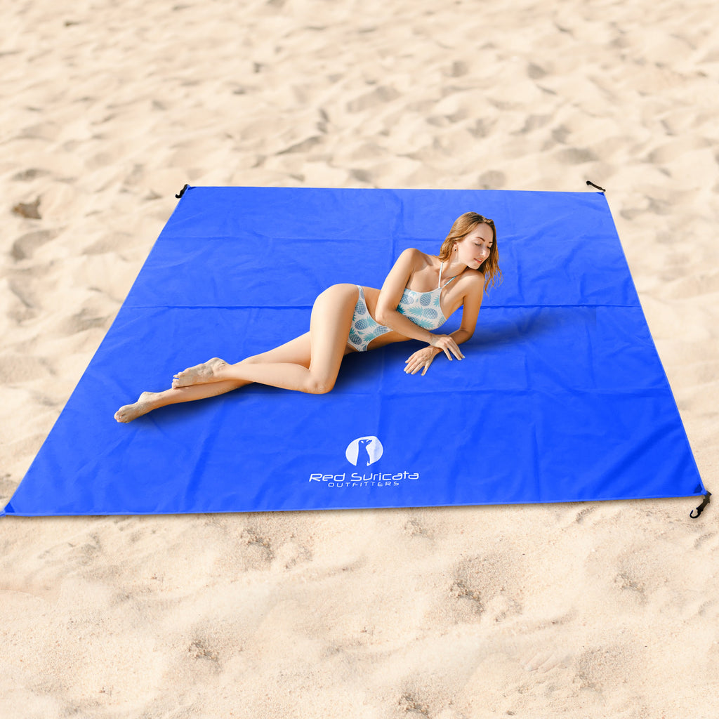 Red Suricata Blue Sand Free Beach Mat Blanket – Compatible with Blue Beach Sun Shade Canopy-Red Suricata