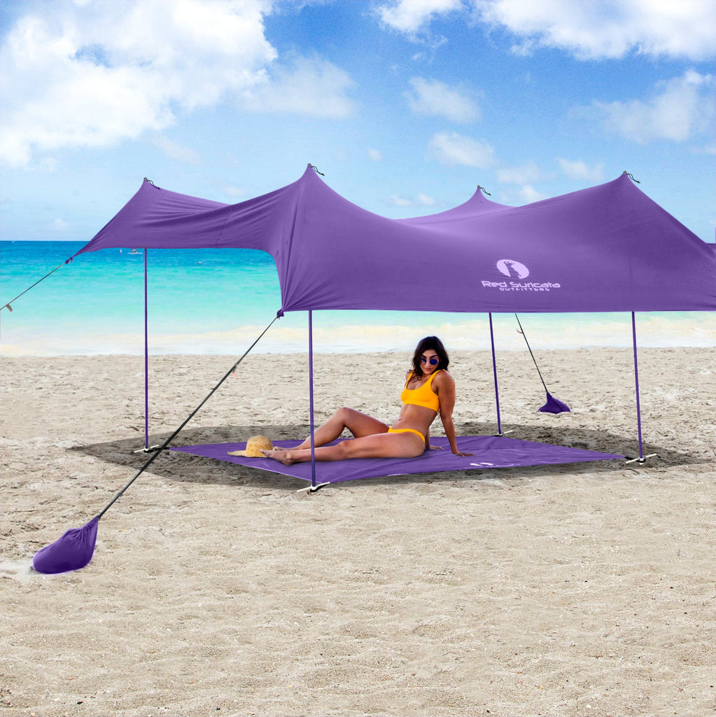 Red Suricata Purple Sand Free Beach Mat Blanket – Compatible with Purple Beach Sun Shade Canopy-Red Suricata