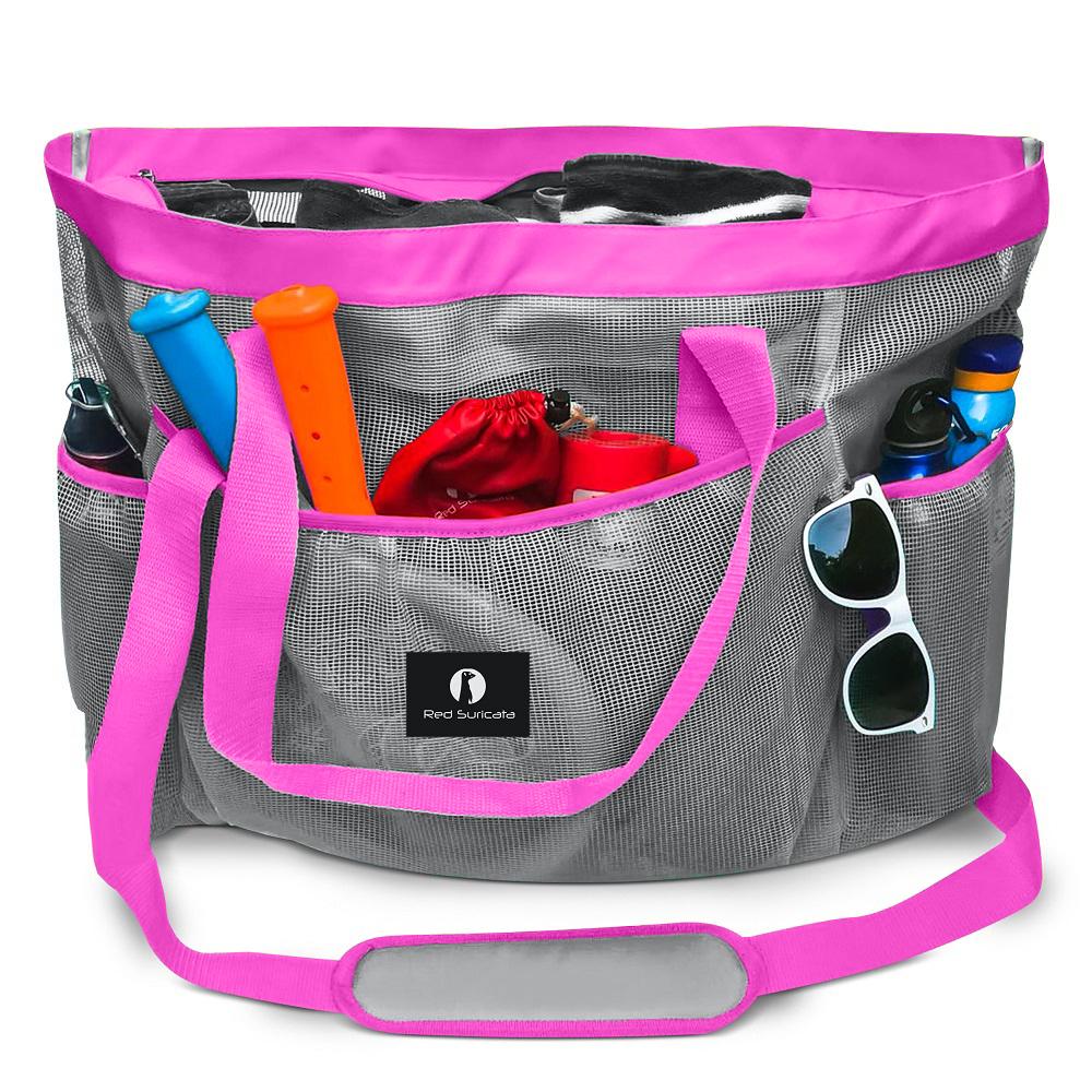 Red Suricata XL Mesh Beach Bag Tote - Grey & Pink-Bag-Red Suricata